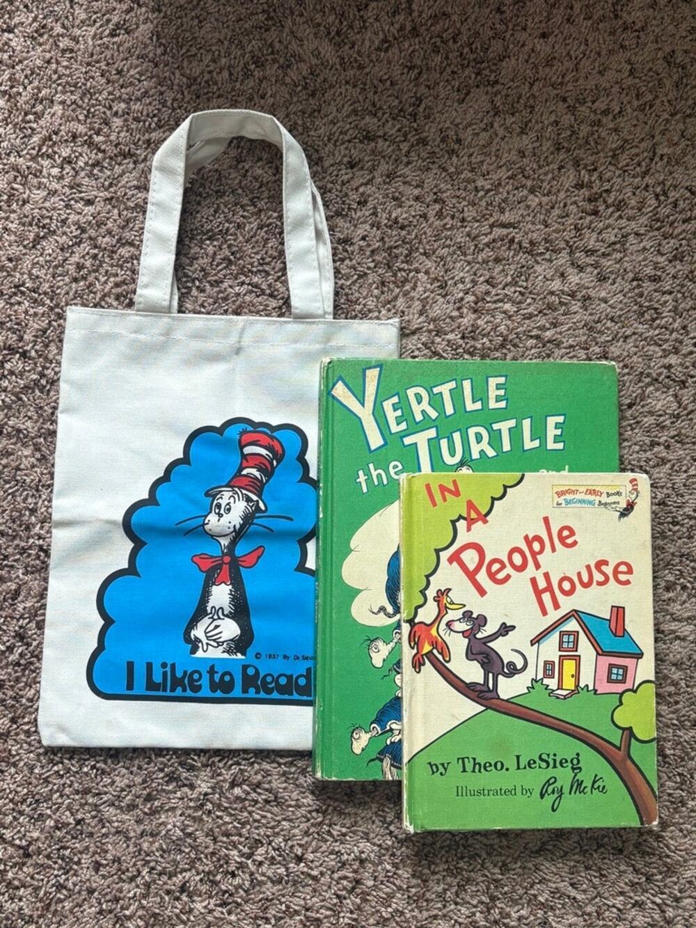 Vintage Dr. Seuss Cat in the Hat Canvas Tote Bag & Book Bundle